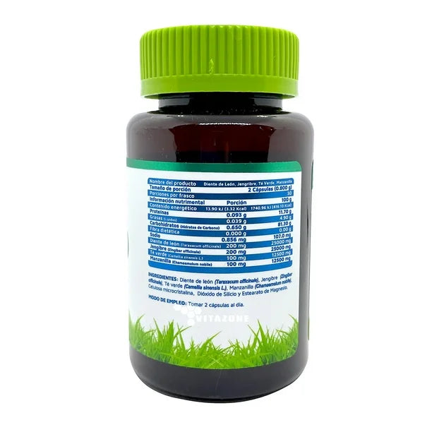 Diente de león con té verde y manzanilla 50 caps.